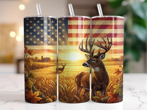 American Flag Deer Hunting Tumbler Wrap