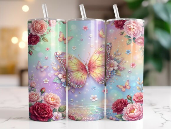 Pastel Butterfly Rose Floral Tumbler PNG Review