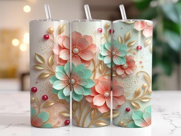 Pastel Floral Gold Leaves 20oz Tumbler Review