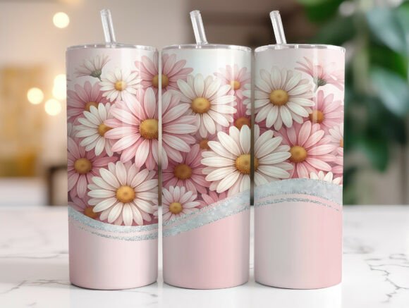 Pink Daisy Floral 20oz Tumbler Wrap PNG Review