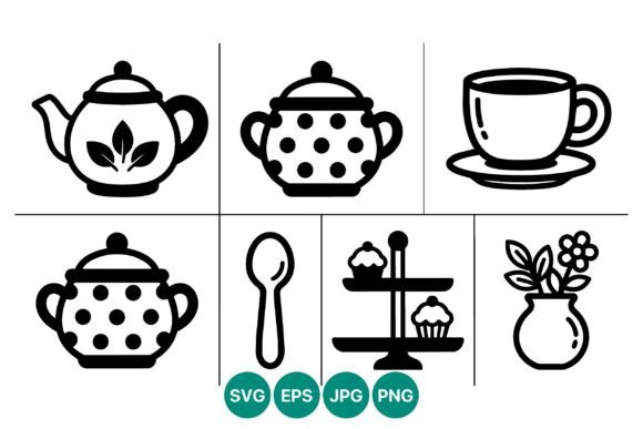 Review: Black and White Teapots and Cup Line Art