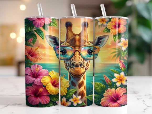 Summer Giraffes Tropical Flowers Tumbler Design Review