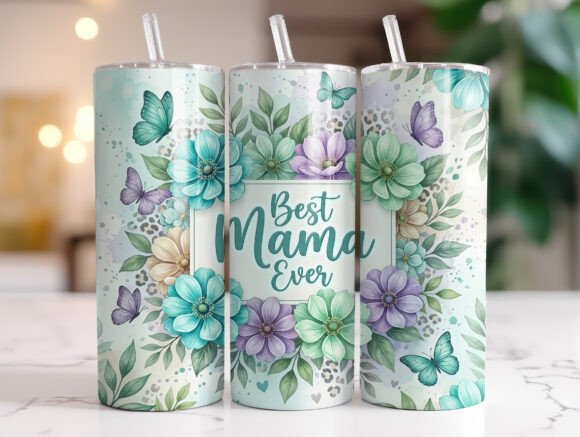Teal Purple Flower Mama Quote Tumbler