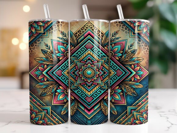 Tribal Geometric Mandala Feather Tumbler: A Designer's Take